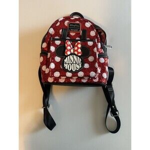 EUC 2024 Disney Parks Loungefly Minnie Mouse Polka Dot Red Sequin Mini Backpack